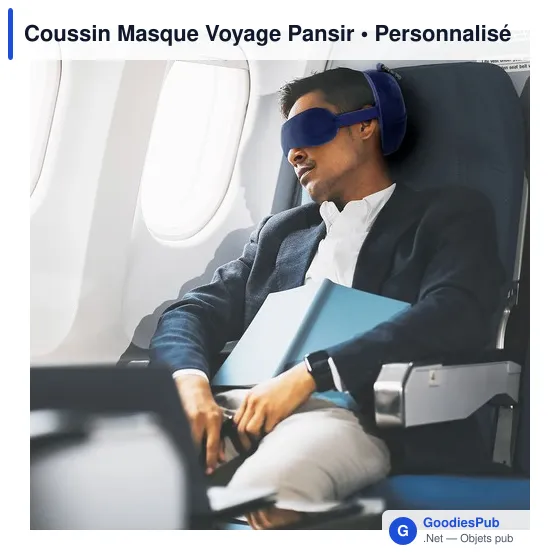 Coussin de Voyage Personnalisable avec Masque de Sommeil - Pansiravec logo - Image 7