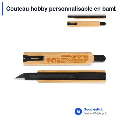 Couteau hobby personnalisable en bambou et métal avec logo - Bamboo