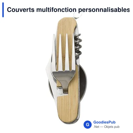 Couverts multifonction personnalisables en bambou Ainsley avec logo