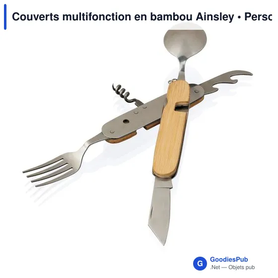 Couverts multifonction personnalisables en bambou Ainsley avec logo - Image 2