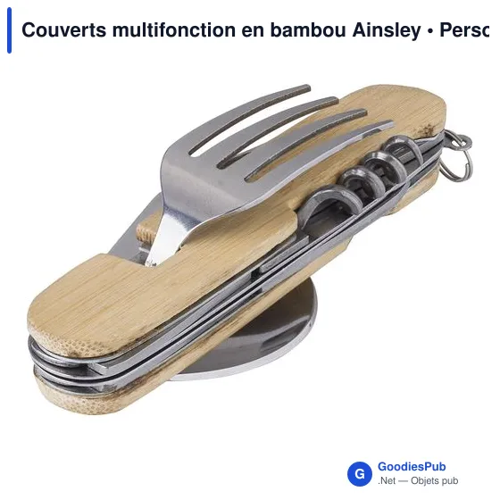 Couverts multifonction personnalisables en bambou Ainsley avec logo - Image 3