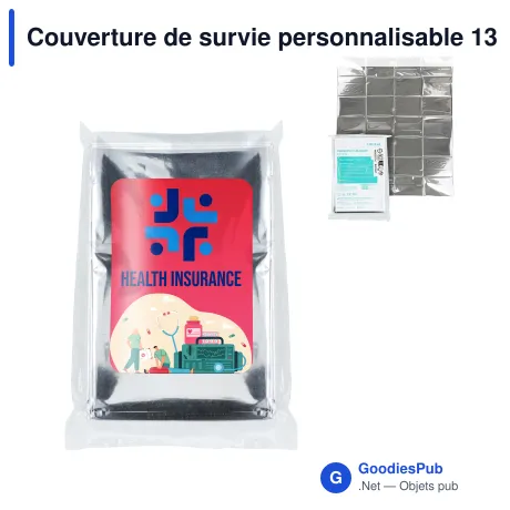 Couverture de survie personnalisable 130 x 210 cm avec logo - Argent