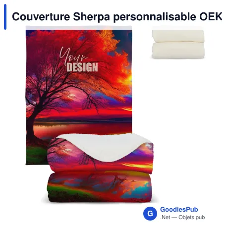 Couverture Sherpa personnalisable OEKO-TEX® 130 x 170 cm avec logo - 510 g/m²