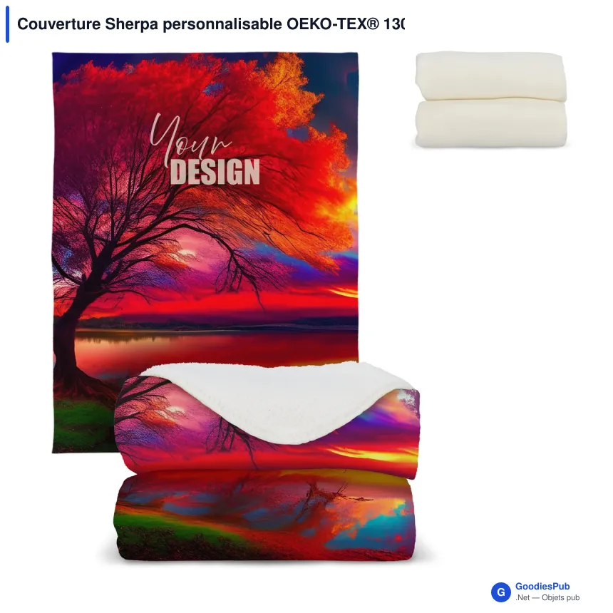 Couverture Sherpa personnalisable OEKO-TEX® 130 x 170 cm avec logo - 510 g/m² - Image 1