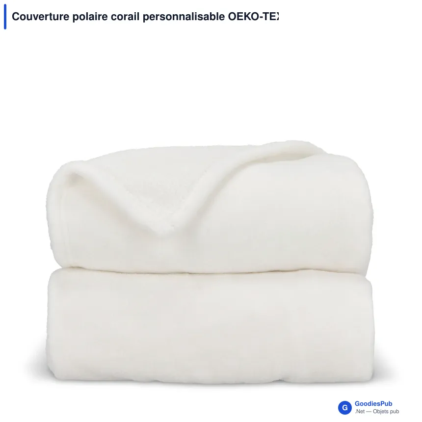 Couverture polaire corail personnalisable OEKO-TEX® 130 x 170 cm avec logo - Image 2