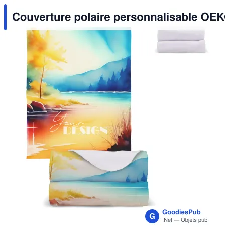 Couverture polaire personnalisable OEKO-TEX® 120 x 150 cm avec logo - 190 g/m²