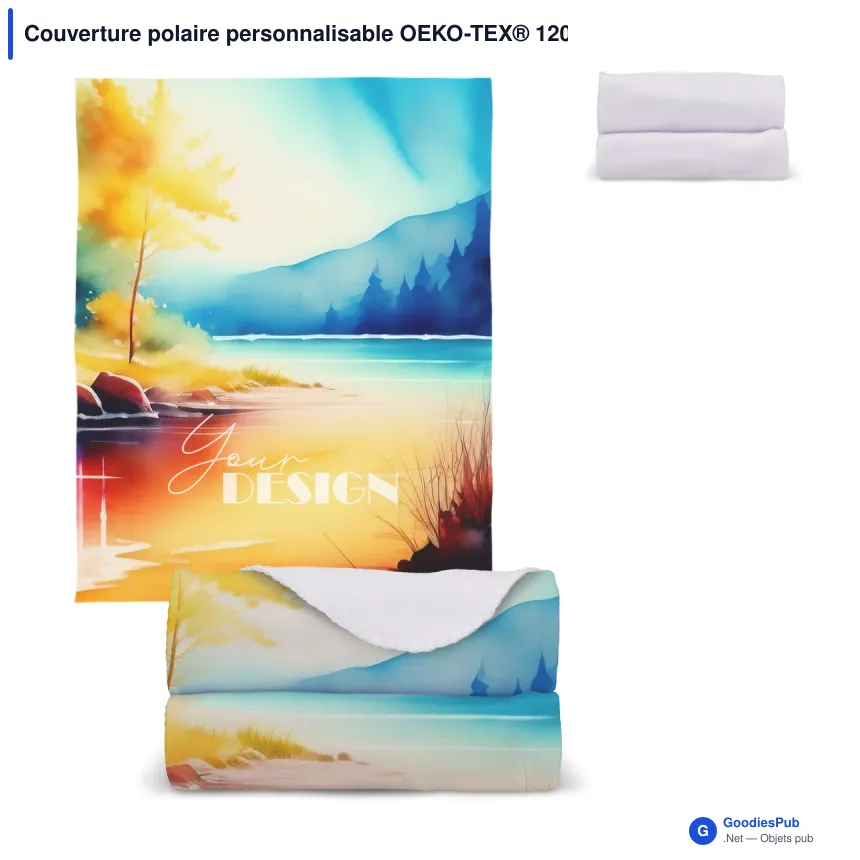 Couverture polaire personnalisable OEKO-TEX® 120 x 150 cm avec logo - 190 g/m² - Image 1