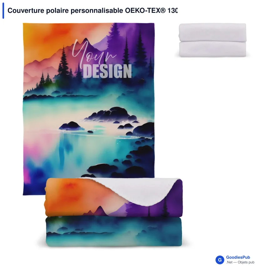 Couverture polaire personnalisable OEKO-TEX® 130 x 170 cm avec logo - 290 g/m² - Image 1