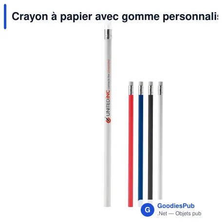Crayon à papier avec gomme personnalisable en bois FSC coloré avec logo - 18,6 cm