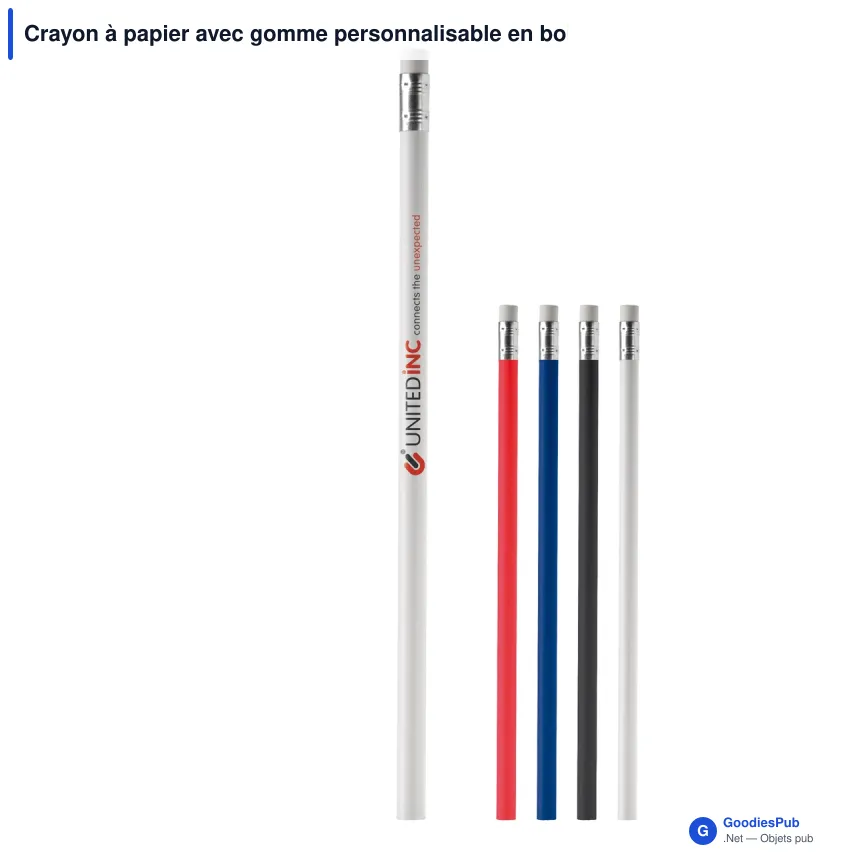Crayon à papier avec gomme personnalisable en bois FSC coloré avec logo - 18,6 cm - Image 1