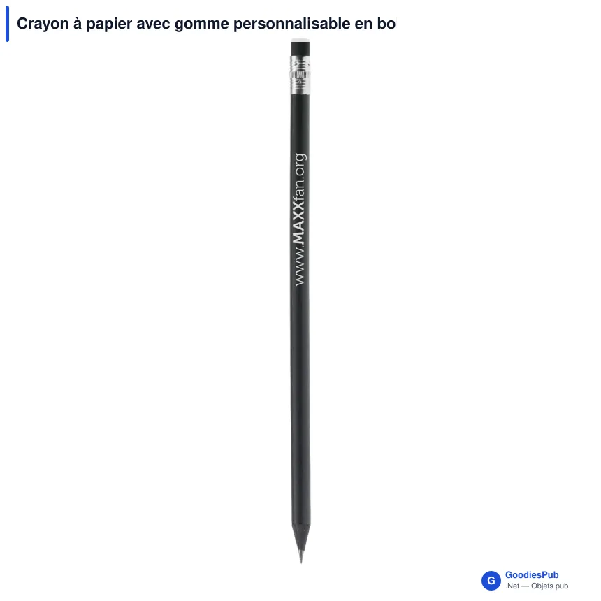 Crayon à papier avec gomme personnalisable en bois FSC noir avec logo - 18,8 cm - Image 1