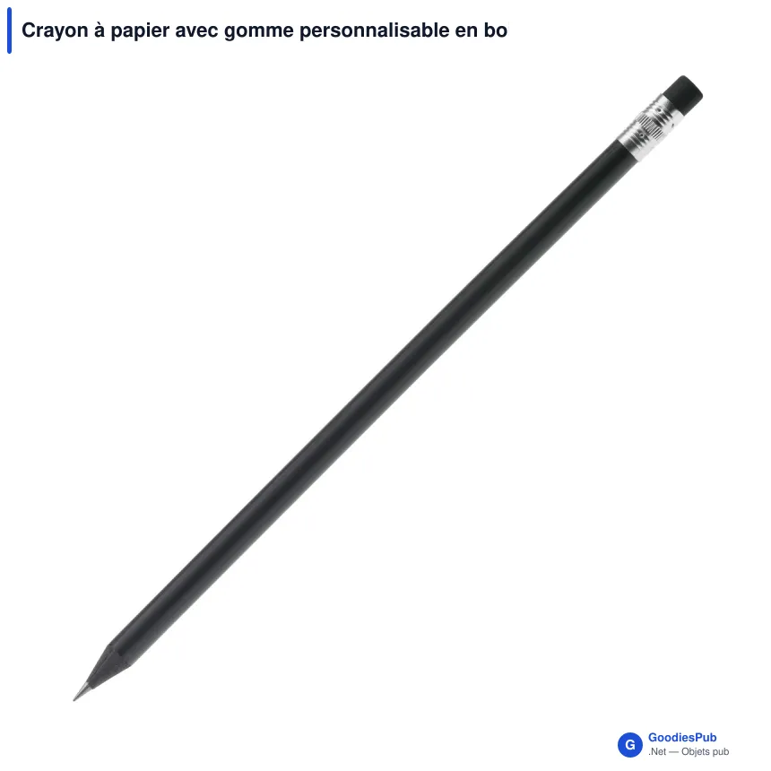 Crayon à papier avec gomme personnalisable en bois FSC noir avec logo - 18,8 cm - Image 2