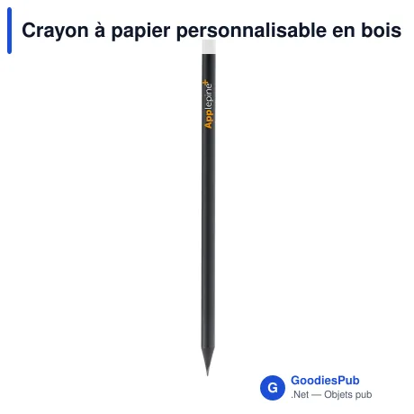 Crayon à papier personnalisable en bois de tilleul noir avec logo - 17,5 cm