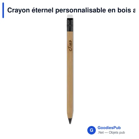 Crayon éternel personnalisable en bois avec gomme avec logo - Longue durée