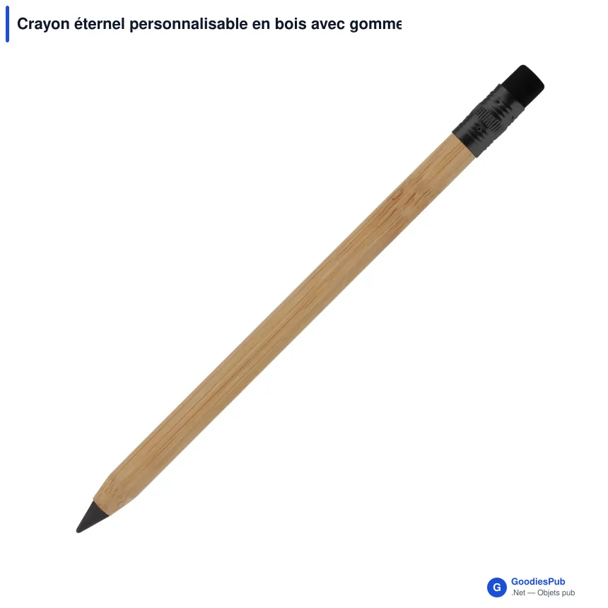 Crayon éternel personnalisable en bois avec gomme avec logo - Longue durée - Image 2