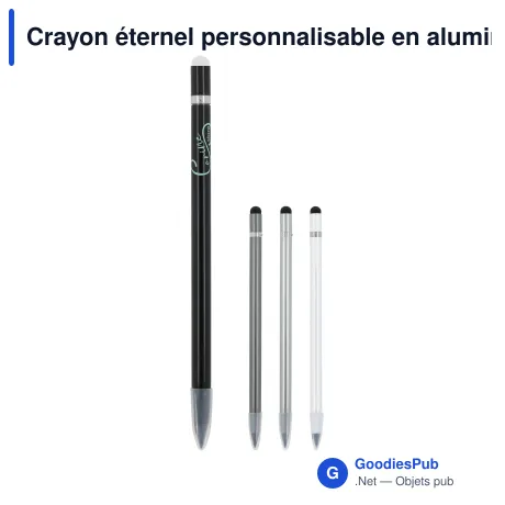 Crayon éternel personnalisable en aluminium avec gomme avec logo - Longue durée