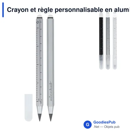 Crayon et règle personnalisable en aluminium recyclé avec logo - R-AL