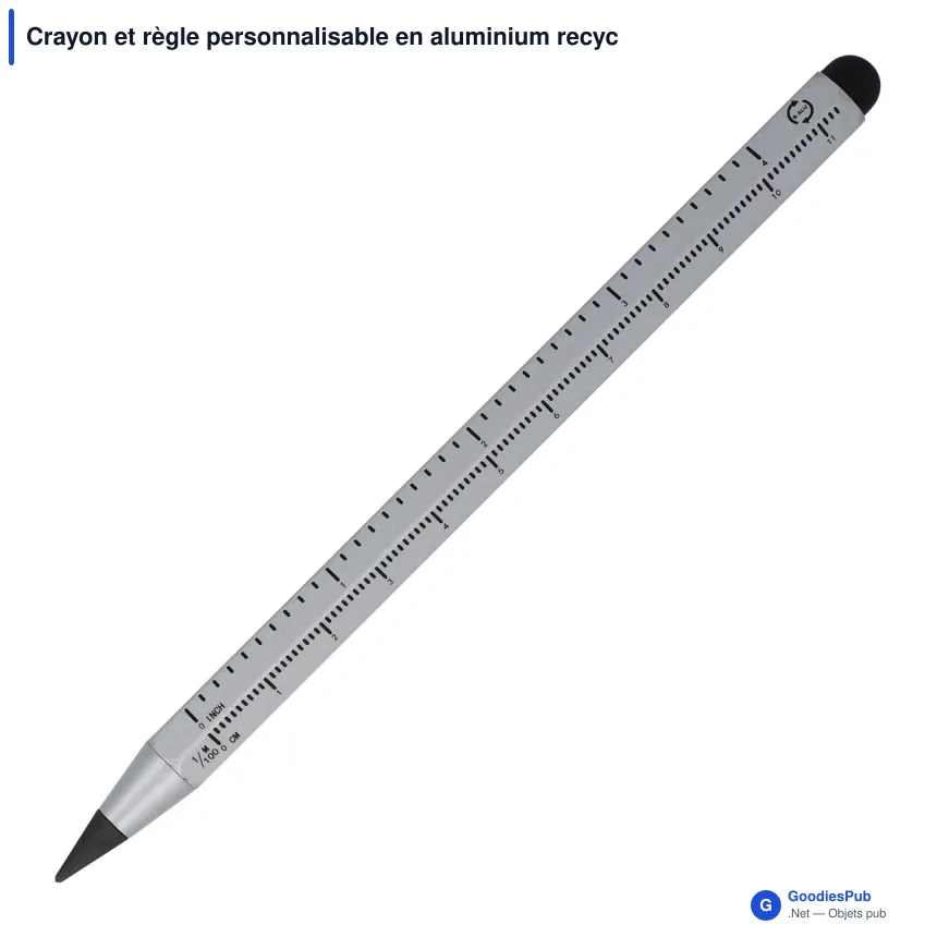 Crayon et règle personnalisable en aluminium recyclé avec logo - R-AL - Image 3
