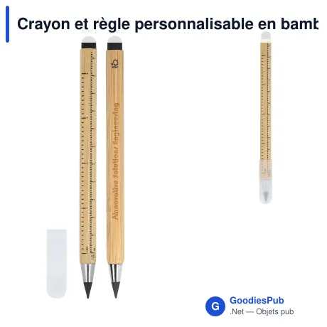 Crayon et règle personnalisable en bambou avec logo - Bambou naturel