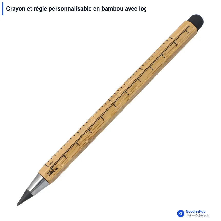 Crayon et règle personnalisable en bambou avec logo - Bambou naturel - Image 2