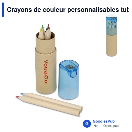 Crayons de couleur personnalisables tube carton avec taille-crayon avec logo - Tube