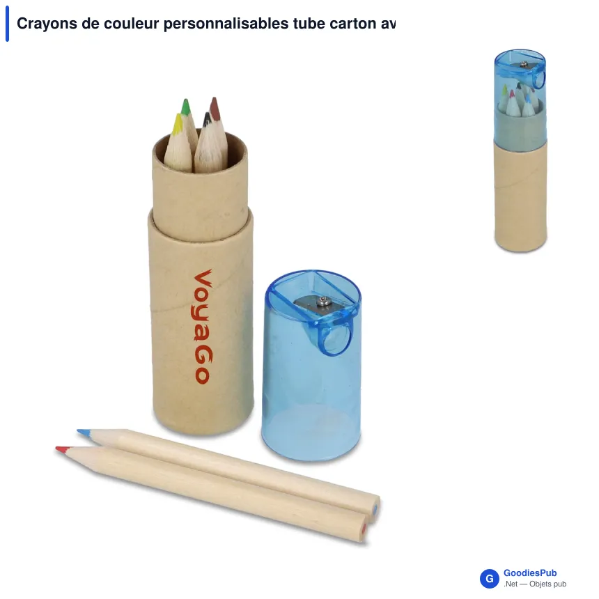 Crayons de couleur personnalisables tube carton avec taille-crayon avec logo - Tube - Image 1