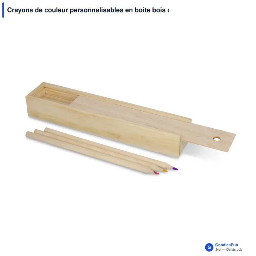 Crayons de couleur personnalisables en boîte bois coulissante avec logo - Coffret - Image 2