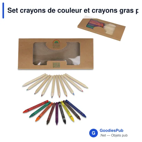 Set crayons de couleur et crayons gras personnalisable boîte kraft avec logo