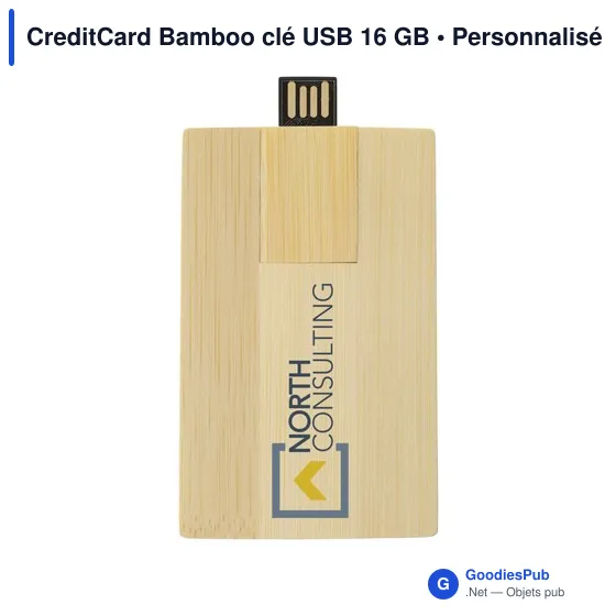Clé USB personnalisable en bambou 16 Go avec logo - CreditCard Bamboo - Image 3
