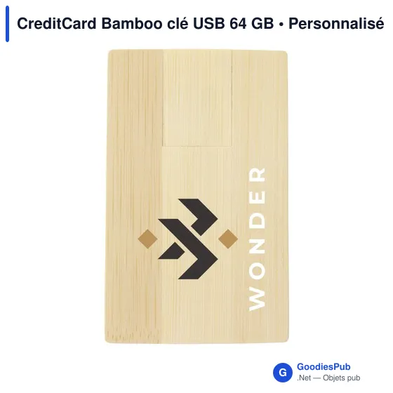 Clé USB personnalisable en bambou 64 Go avec logo - Image 1