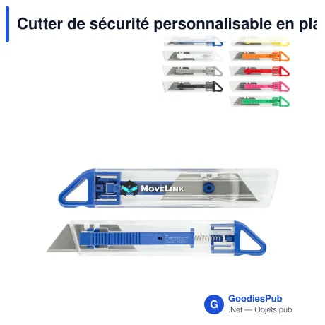 Cutter de sécurité personnalisable en plastique et acier avec logo - 3 coloris