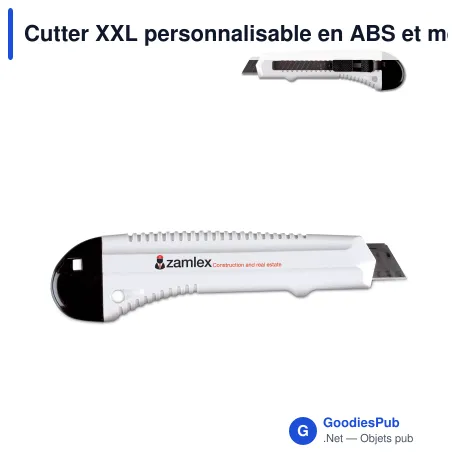 Cutter XXL personnalisable en ABS et métal avec logo - Blanc