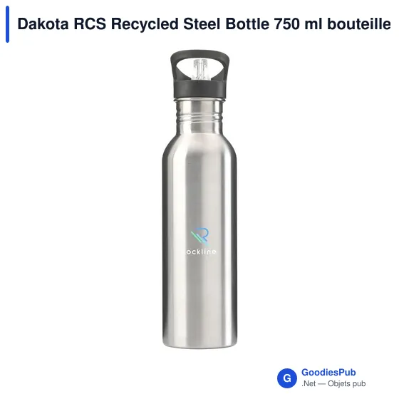 Bouteille en acier inoxydable recyclé personnalisable 750 ml - Dakota RCSavec logo - Image 1
