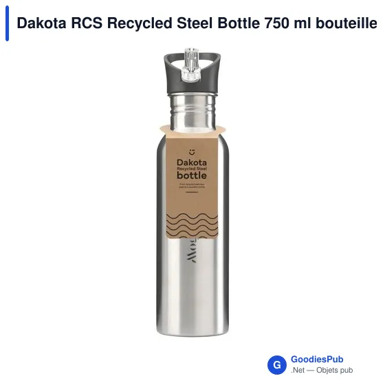 Bouteille en acier inoxydable recyclé personnalisable 750 ml - Dakota RCSavec logo - Image 4