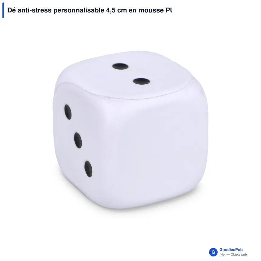 Dé anti-stress personnalisable 4,5 cm en mousse PU avec logo - Blanc - Image 2