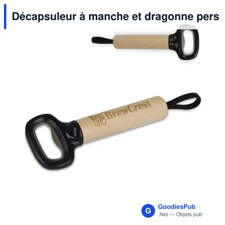 Décapsuleur à manche et dragonne personnalisable avec logo - Noir
