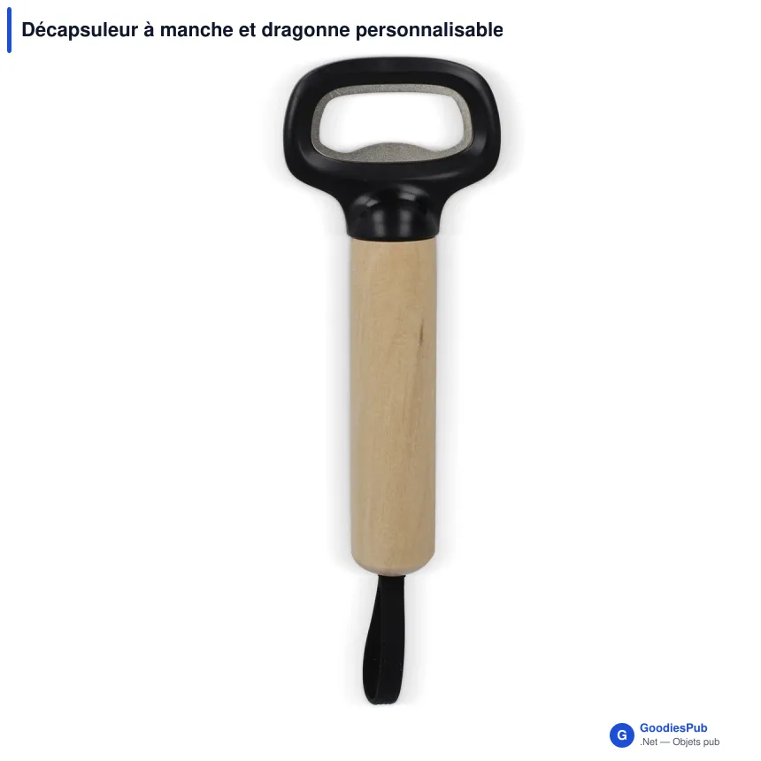 Décapsuleur à manche et dragonne personnalisable avec logo - Noir - Image 2