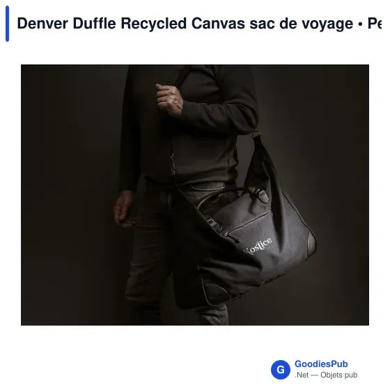 Sac de voyage personnalisable Denver Duffle en toile recycléeavec logo - Image 3