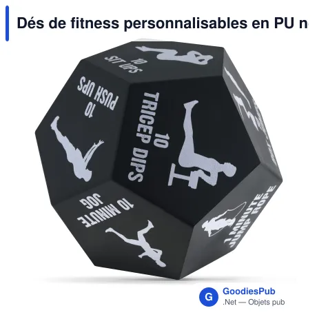 Dés de fitness personnalisables en PU noir avec logo - Remise en forme