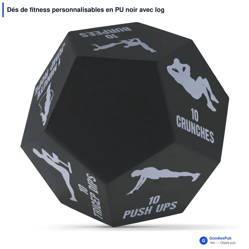 Dés de fitness personnalisables en PU noir avec logo - Remise en forme - Image 2