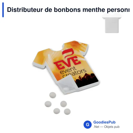 Distributeur de bonbons menthe personnalisable forme tee-shirt avec logo - Tee-shirt