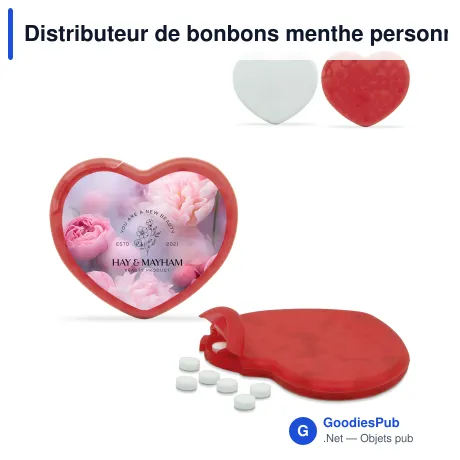 Distributeur de bonbons menthe personnalisable en forme de cœur avec logo - Cœur