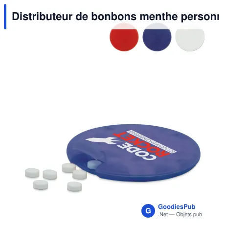 Distributeur de bonbons menthe personnalisable 62 mm avec logo - Givré