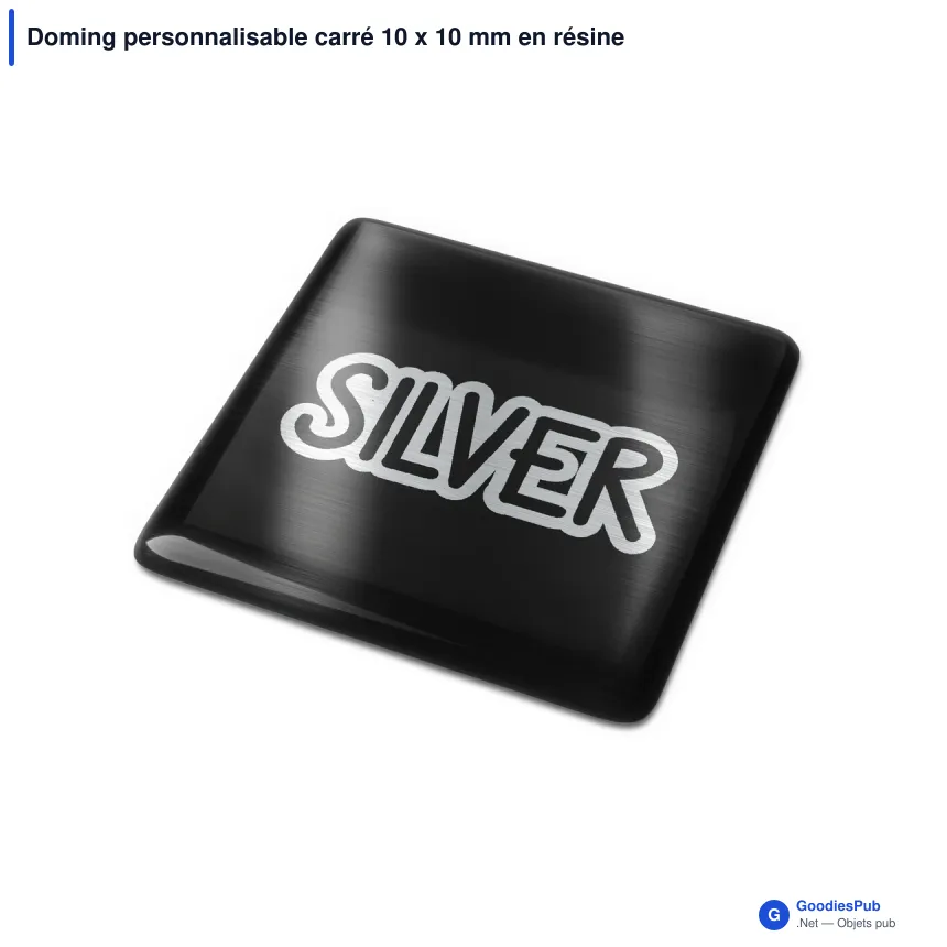 Doming personnalisable carré 10 x 10 mm en résine époxy avec logo - Doming Carré - Image 3