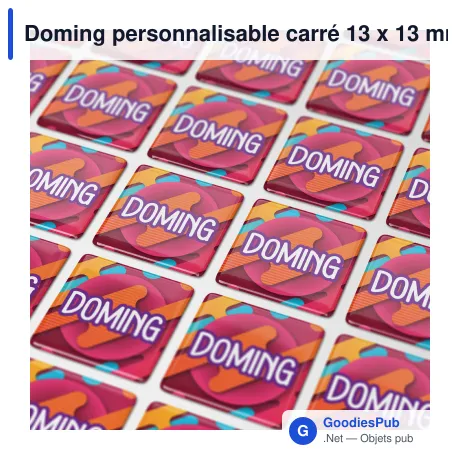 Doming personnalisable carré 13 x 13 mm en résine époxy avec logo - Doming Carré