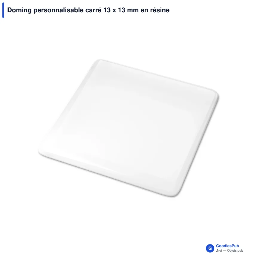 Doming personnalisable carré 13 x 13 mm en résine époxy avec logo - Doming Carré - Image 5