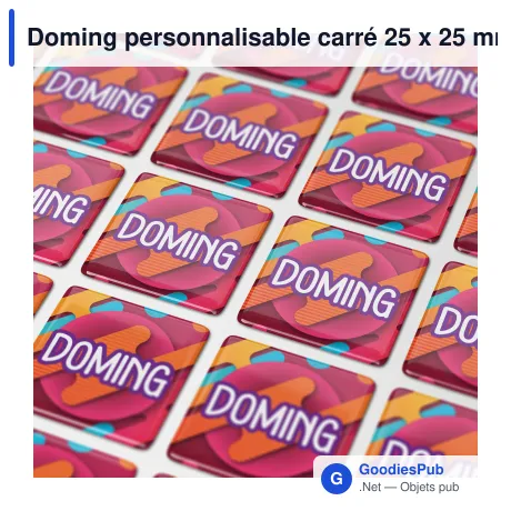 Doming personnalisable carré 25 x 25 mm en résine époxy avec logo - Doming Carré