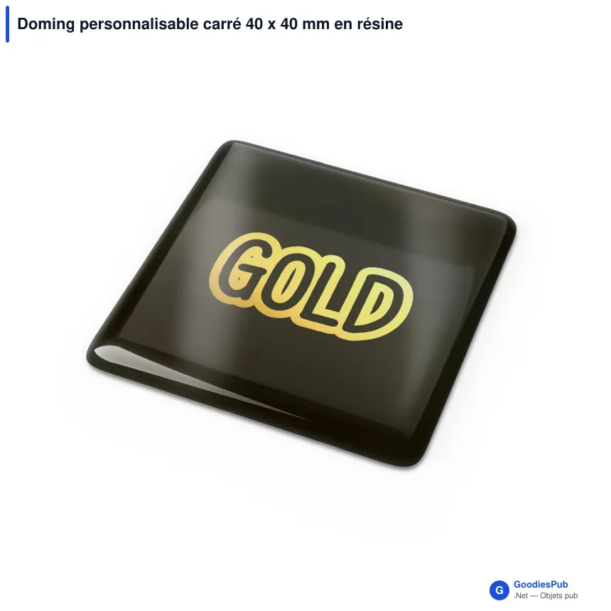 Doming personnalisable carré 40 x 40 mm en résine époxy avec logo - Doming Carré - Image 4