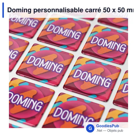 Doming personnalisable carré 50 x 50 mm en résine époxy avec logo - Doming Carré