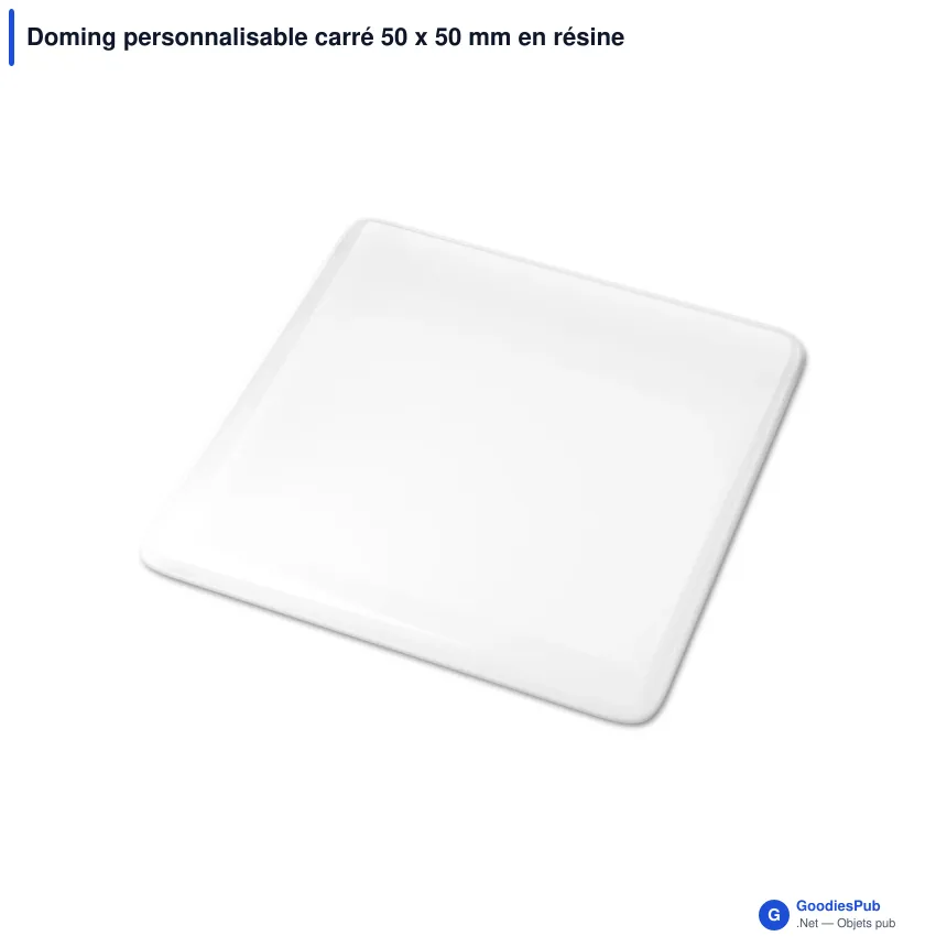 Doming personnalisable carré 50 x 50 mm en résine époxy avec logo - Doming Carré - Image 2